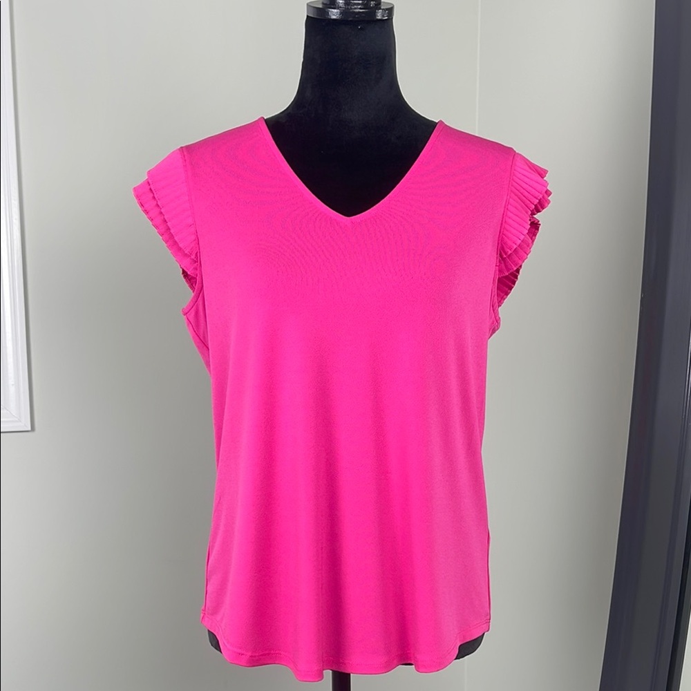 Adrianna Papell Vibrant Pink Women's V-Neck Top Ladies Size M - Picture 2 of 10